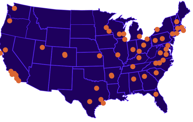 Active, reconnecting, and inactive nodes on the map of the ENACT network within the contiguous U.S.